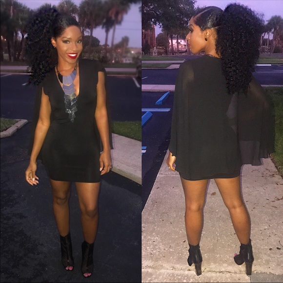 Dresses & Skirts - V-Neck Black Cape Dress